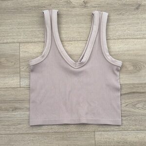 Women's Ribbed V-Neck Tank Top - Tan